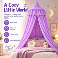 Moustiquaire de lit conique pliable pour enfants, style princesse, avec garniture à pompons, en coton écologique, toutes saisons, longueur de suspension au plafond