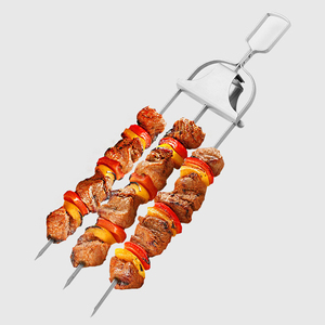 Brochetas Reutilizables de Acero Inoxidable de 3 Puntas con Deslizador para Carne y Verduras, Fácil Liberación de Alimentos, Brocheta para Asar - Product Image 4