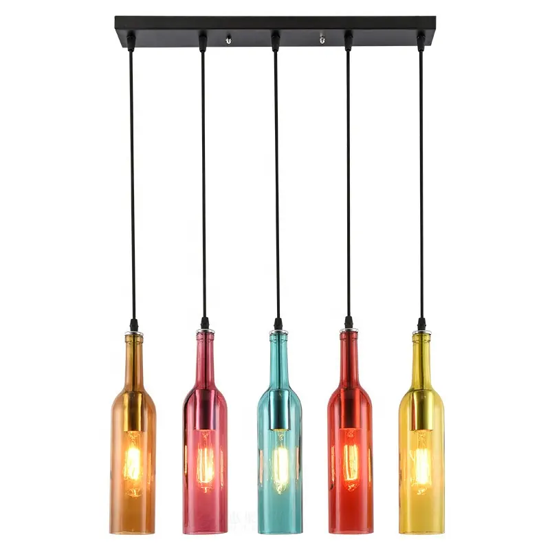 Nordic style theme restaurant bar glass pendant light creative coffee room colored wine bottle glass pendant lights