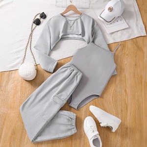 13-16 Years Old Girls Clothing Long-Sleeved Top + <b>Suspender</b> One-Piece Vest + Long Pants Three-Piece Children's Clothing - Product Image 2