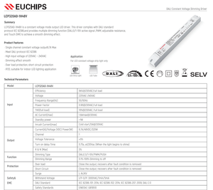 Euchips LCP320AD-1H48V 320W แหล่งจ่ายไฟ LED แรงดันคงที่แบบหรี่แสงได้ 48VDC DALI 0‑10V PWM ไดรเวอร์ไฟส่องสว่างแบบเส้นตรงภายในอาคาร - Product Image 2