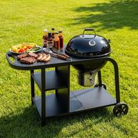 Barbecue mobile robuste avec fumoir, thermomètre intégré et rangement multi-niveaux pour la cuisson en extérieur