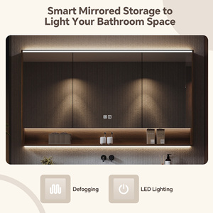 Meuble-lavabo de salle de bain avec lavabo simple ou double, meuble-lavabo suspendu avec miroir LED anti-buée - Product Image 4