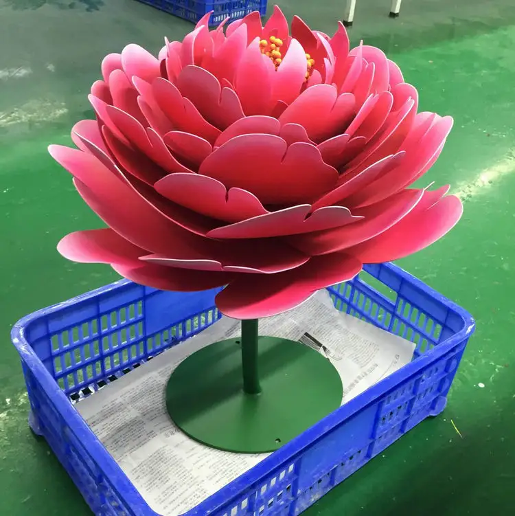 Escultura de flores grandes de metal personalizadas, decoração de flores vivas