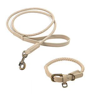Venta al por mayor de fábrica de lujo para mascotas PU cuero <span class=keywords><strong>Collar</strong></span> Correa conjunto trenzado ajuste cuero adecuado para entrenar perros que caminan - Product Image 1