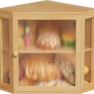 Organizador de Alimentos de Bambú en Forma de Caja de Pan con Puerta Transparente Corrugada de 2 Niveles para Almacenamiento en la Encimera de la Cocina. - Product Image 1