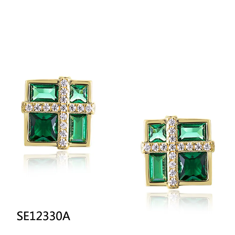 Grace Small Square Cross Custom Design 925 Silver Fashion Gold Plated Stud Earrings