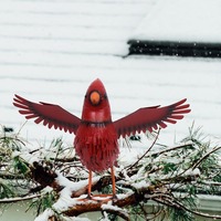 Ornement de jardin en métal rouge Oniya, oiseau cardinal, décoration de cour extérieure, cadeau pour les amoureux des oiseaux, sculpture d'art pour la pelouse et le patio