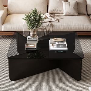 Muebles Modernos para Sala de Estar, Mesa de Centro Pequeña de Madera, Mesa de Té de Vidrio Templado, Diseño Cuadrado - Product Image 4