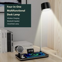 Lampe de table LED intelligente à chargement sans fil avec haut-parleur Bluetooth Lampe de protection des yeux à calendrier perpétuel de bureau Veilleuse de chevet
