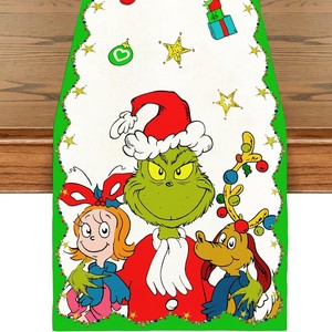 Christmas Decorations <b>Grinch</b> Linen Oil-resistant Cartoon Print Table Runner & Mat 33x183cm Eco-Friendly Factory Direct - Product Image 5