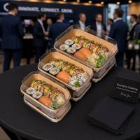 Conteneur en papier kraft avec couvercle transparent en PET, boîte à sushi jetable de luxe, emballage haut de gamme pour plats à emporter, restaurant haut de gamme, OEM