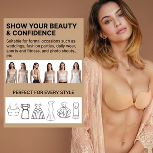 Sujetador Adhesivo <span class=keywords><strong>sin</strong></span> Tirantes para Mujer, Estilo Diario, <span class=keywords><strong>sin</strong></span> Aros, con Realce en V Profundo, Forma de Mango, Cierre Frontal, para Boda - Product Image 1