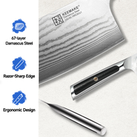 Couteau à découper professionnel KEEMAKE ultra-affûté de 7 pouces, en acier Damas à 67 couches, couteau de boucher de cuisine avec boîte cadeau