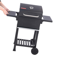 Barbecue au charbon de bois professionnel d'extérieur avec roues, étagères de préparation et conception facile à nettoyer pour services de traiteur et usage domestique