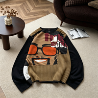 Sweat-shirt rétro pour homme, patchwork, imprimé portrait, coupe ample, style vintage, streetwear hip-hop, col rond, pull-over