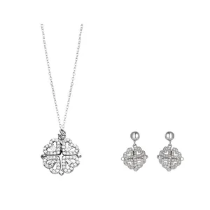 Dört yapraklı yonca saplama zirkon moda 925 ayar gümüş takı küpe kalp kolye kolye seti kadınlar için