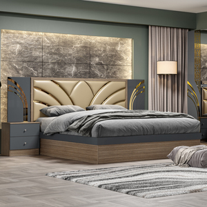 Proveedor de Muebles de Foshan, Juego de Muebles para Dormitorio Juvenil, Cama King Size con Marco de Madera Moderno, Juego Completo de Muebles para Dormitorio - Product Image 1
