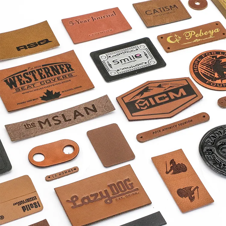 Wholesale Cutting Hole Sew On Leather Label Printing Leather Logo Patches