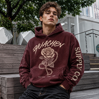 Sweat à capuche personnalisé en molleton épais 420 GSM pour homme, 100 % coton, délavé à l'acide, impression DTG, strass, vintage, OEM, ODM, marque privée