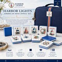 Tuiles de Mahjong en acrylique épais à quatre couches Harbor Lights, dos bleu, motif phare et bouée, taille tournoi
