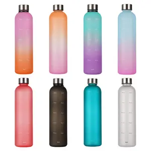 Botol air plastik 1L Top Seller logo kustom dengan Time Marker Frosted Bottle