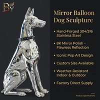 Sculpture d'art miroir électroplaqué Dobermann en acier inoxydable, chien de garde assis, pour entrée de villa
