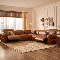Ensemble de canapés modulaires pour salon en cuir véritable en forme de L avec éponge haute densité, design moderne et luxueux