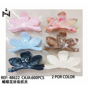 Fermaglio per capelli a forma di farfalla con perle, 2 pezzi per colore, scatola da 600 pezzi - Product Image 1