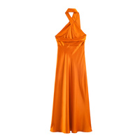 Robe midi dos nu à col licou en satin texturé, nouvelle collection automne 2026 pour femme 7961748