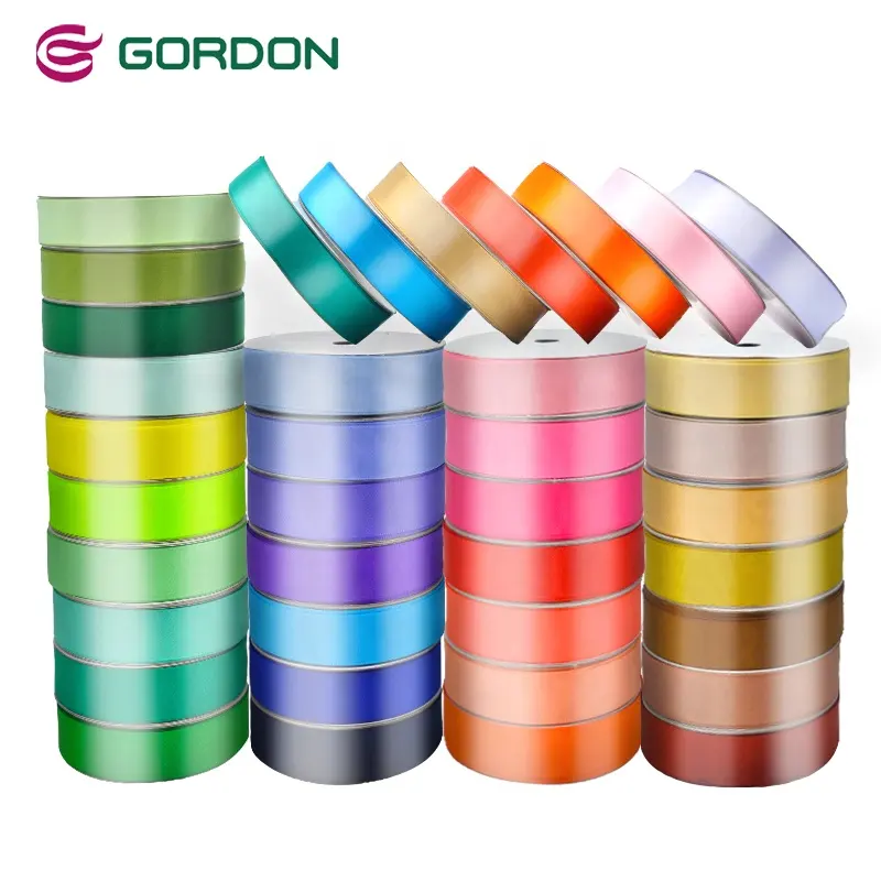 Gordon Ruy Băng Bán Buôn 196 Cổ Màu Sắc 3-100 Mm Duy Nhất Đôi Mặt Duy Nhất Mặt Polyester Lụa Satin Ribbon Cho Gói Quà Tặng