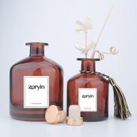 Bouteille en verre réutilisable pour huiles aromatiques, diffuseur de parfum rond avec bouchon en liège, ambre, 250 ml/500 ml