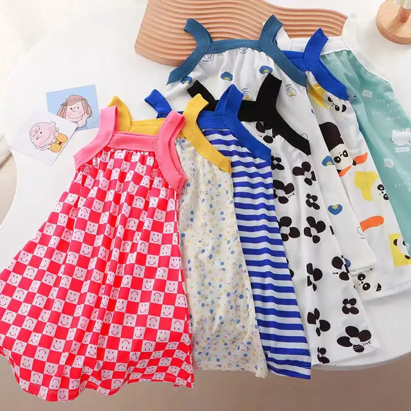 Mädchen Sommer neues Produkt Hosenträger Kleid Kinder Blumen Eis Seide Prinzessin Kleid