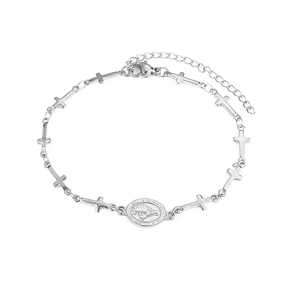 Bracelet tendance minimaliste en acier inoxydable 304 plaqué or 18 carats avec motif cœur et croix, plaqué sous vide 3D, bijoux de poignet - Product Image 6