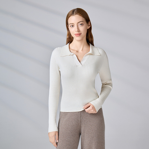 Suéter de Punto Personalizado de Moda para Otoño, Primavera e Invierno, Cuello en V, Manga Larga, Estilo Polo Acanalado para Mujer - Product Image 5