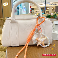 Porte-clés en acrylique thème Océan d'été avec coquillage et étoile de mer, breloque perle, bracelet de poignet, pendentif pour sac à main, clé de voiture, accessoire féminin