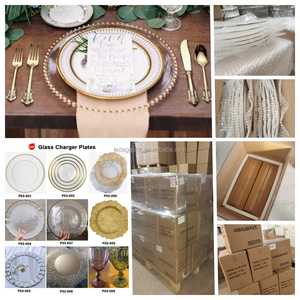 LEDA จานกลมลายริ้วสีโรสโกลด์สำหรับงานแต่งงาน งานเลี้ยง ของตกแต่งโต๊ะอาหาร จานแก้วสำหรับโรงแรม - Product Image 5