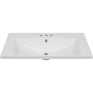 Tocador de baño individual DB de 30 \ ", lavabo de mármol blanco de pie francés, 3 orificios para grifo, muebles de baño blancos de cerámica - Product Image 2