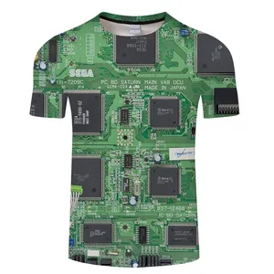 Custom men's summer polyester T-shirt 3D printing Digital printing Electronic chip Tshirts