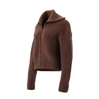 Cardigan court zippé en laine tricoté pour femme, style vintage décontracté, avec manches évasées épaisses, pour automne-hiver, personnalisable OEM/ODM