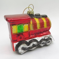 Hiasan Gantung Pohon Natal Bentuk Kereta Api Mutiara Cantik Merah Kuning Hijau Ornamen Kaca Figurine