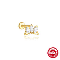 Boucles d'oreilles Gaby en argent sterling S925, uniques, tendance et élégantes, avec zircon et opale géométriques, à dos plat, pour piercing fileté
