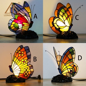 LongHuiJing Tiffany Style Stained Glass Accent Lamp Resin Base <b>Night</b> <b>Light</b> Stain Glass Home Decor Butterfly Lamp - Product Image 6