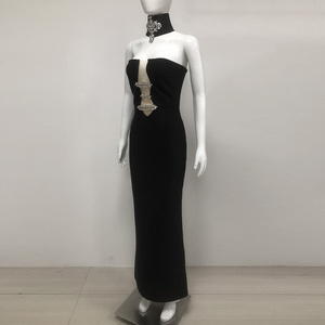C3755 migugarment alta calidad rhinestone fuera del hombro apretado vendaje vestido largo negro de las mujeres sin espalda elegante vestido de noche - Product Image 4