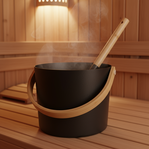 Ensemble de sauna en aluminium noir élégant, directement de l'usine, avec louche douce au toucher et seau de style européen de 10 L pour salles de sauna traditionnelles - Product Image 5