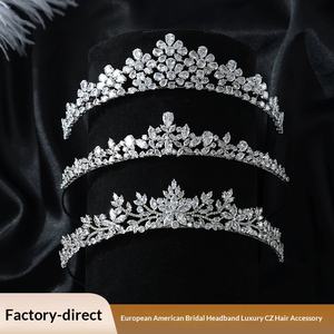 Serre-tête de mariée de style européen et américain, luxueux, en zircon, élégant, accessoires pour cheveux, <span class=keywords><strong>couronne</strong></span> de créateur pour robe de mariée, <span class=keywords><strong>fleurs</strong></span>, vente en gros - Product Image 2