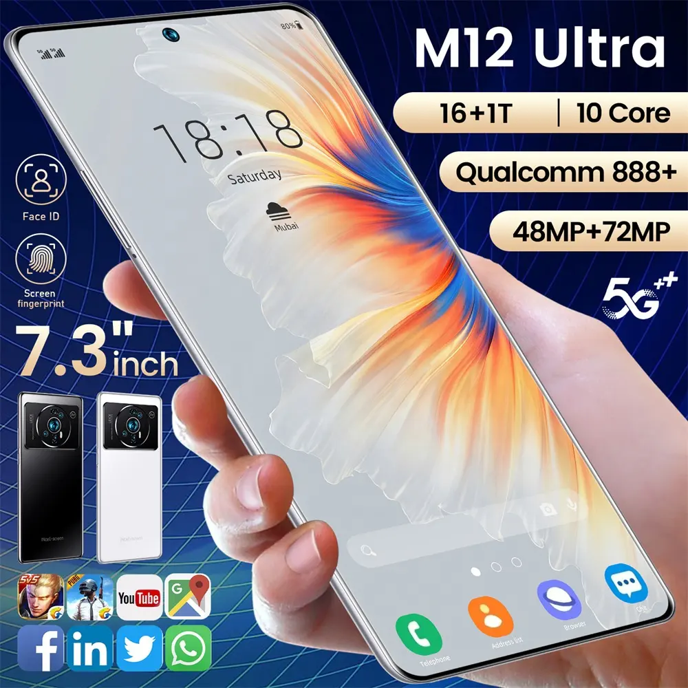 2022 MI M12UItra+ 7.3inch big screen Mobile phone 16GB+1T Gaming smart phone Unlocked 5G Global version of Android phone