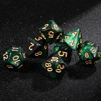 Ensemble de dés de casino en acrylique polyédrique vert et noir galaxie, gravure personnalisée du logo d'usine, D4 D6 12mm 16mm, avec numéros dorés