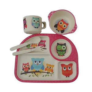 Juego de <span class=keywords><strong>vajilla</strong></span> PLA de fibra de bambú para niños, plato, Bol, taza, cuchara, tenedor, <span class=keywords><strong>vajilla</strong></span> de dibujos animados, Apto para lavavajillas - Product Image 1