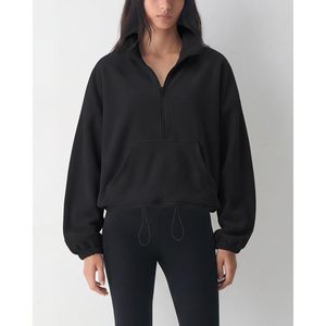 Sudadera de forro polar oversize con media cremallera y bolsillo canguro para mujer FOXA, con cordón ajustable, transpirable y suave, ideal para otoño. - Product Image 5